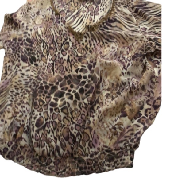 Chico’s size XL silk animal print semi  sheer top w/beading  Chicos size 3 - Picture 1 of 13